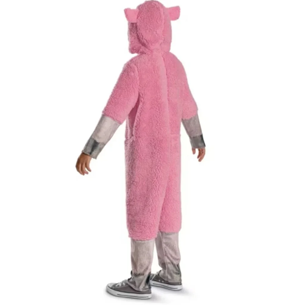 Minecraft Sheep Halloween Costume 4/6 Pink Hooded Plush Jumpsuit Unisex Kids